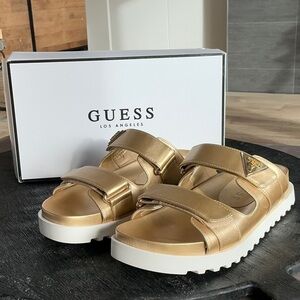 Guess Gold and White Sandals with Platform Sole